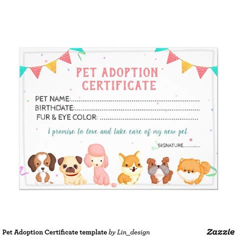 pet adoption certificate template zazzle pet adoption certificate
