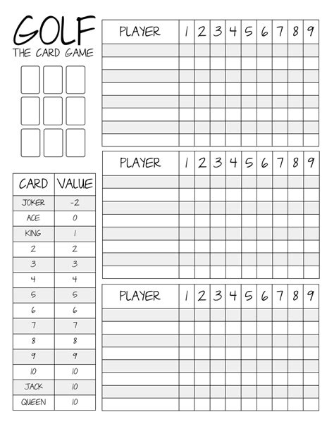 printable golf card game score sheet printable word searches