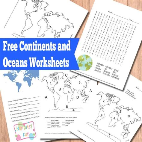 continents  oceans worksheets  printable montessori geography