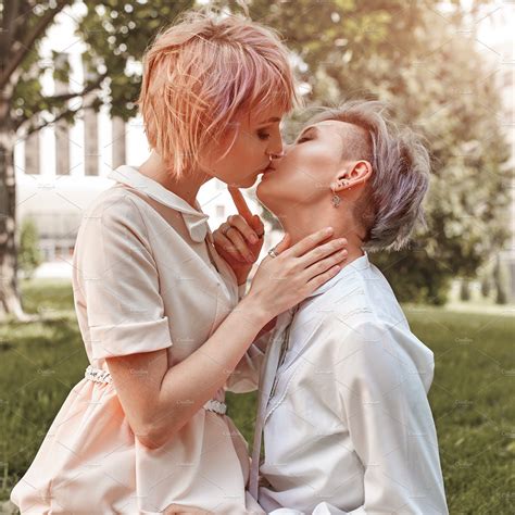 Beautiful Lesbian Couple Hugging Lo ~ People Photos