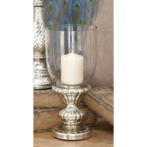 Tarnished Silver Glass Hurricane Candle Holder 24615 The