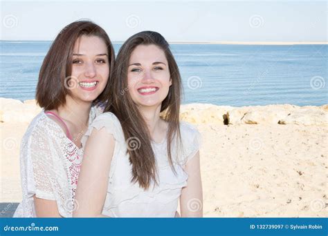 Young Lgbt Girls Couple Lesbian On Dunes Beach Stock Image Image Of