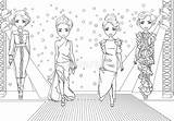 Sfilata Défilé Coloration Vestito Coloritura Ragazze Fascino Glamor Girls Charme Robe Hiver Artifice Feux Manteaux Observant Illustrazioni Colorare sketch template