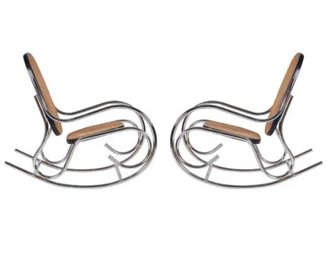 Marcel Breuer Midcentury Scrolled Chrome And Cane Rocking Chair In