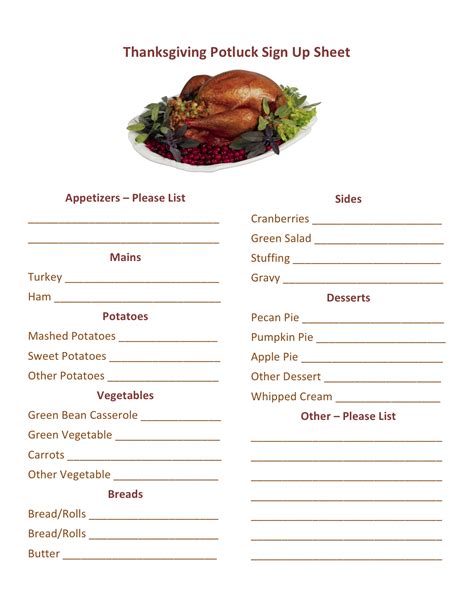 thanksgiving potluck sign  sheet printable printable templates