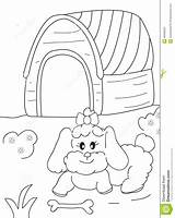 Dog Coloring Doghouse Bone Drawn Female Hand Cartoon Illustration Her sketch template