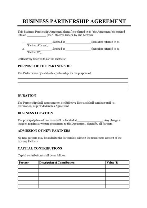 business partnership agreement template   easy legal docs