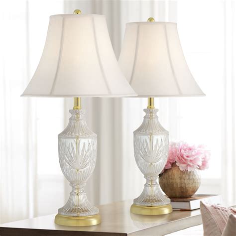 regency hill traditional table lamps  high set   cut glass urn brass white cream bell