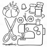 Drawing Sewing Clipart Line Machine Cartoon Drawings Nähen Items Cartoons Elements Para Costura Desenho Hand Variety Embroidery Tattoo Quilting Patterns sketch template