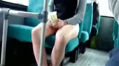 naughty chick flashes her pretty pussy on the public transport