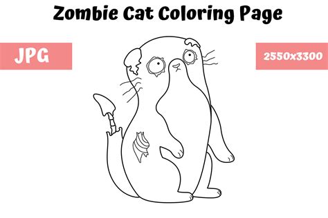 zombie cat coloring book page  kids graphic  mybeautifulfiles