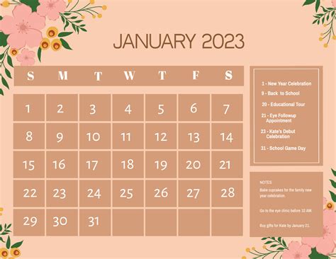colorful january  calendar printable  calendar printable