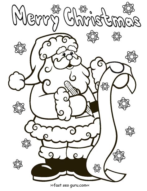 printable santa claus christmas  list coloring pages