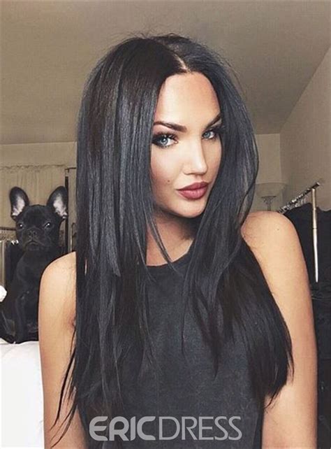 ericdress sexy natural black center part layered cut long straight synthetic hair lace front cap