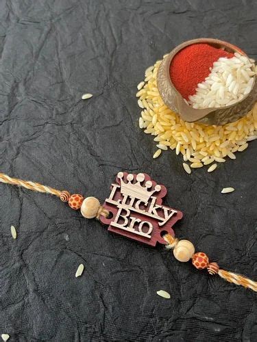 latest unique lucky bro mdf wooden rakhi with beads multicolor thread
