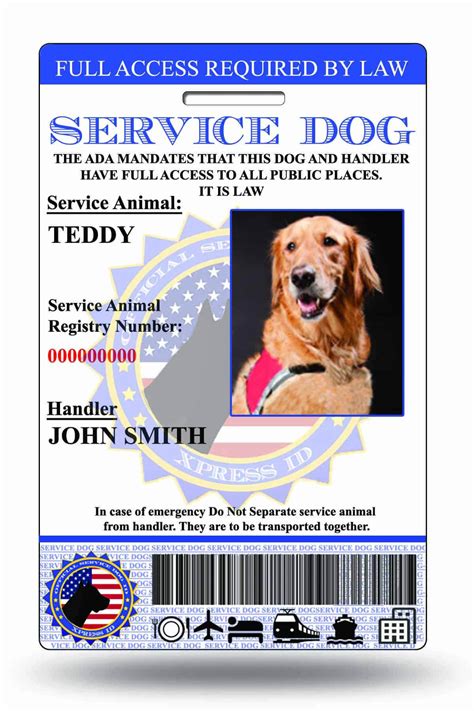 printable service dog id card