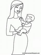 Mewarnai Ibu Gambar Anak Sketsa Menggendong Bayi Rebanas Martias Db21 Gokil sketch template