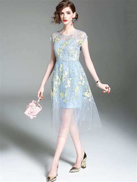 light blue embroidered floral swing midi dress dresses midi swing dress cheap long dresses