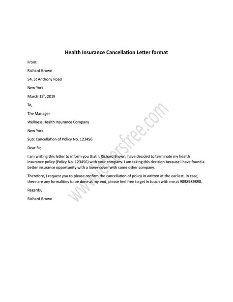 health insurance cancellation letter sample  sample letters issuu