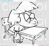 School Desk Outline Cartoon Girl Bored Clip Her Illustration Transparent Royalty Rf Toonaday Background sketch template