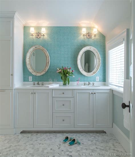 Sea Glass Turquoise Blue Tile And Hexagon Marble Floors Make A