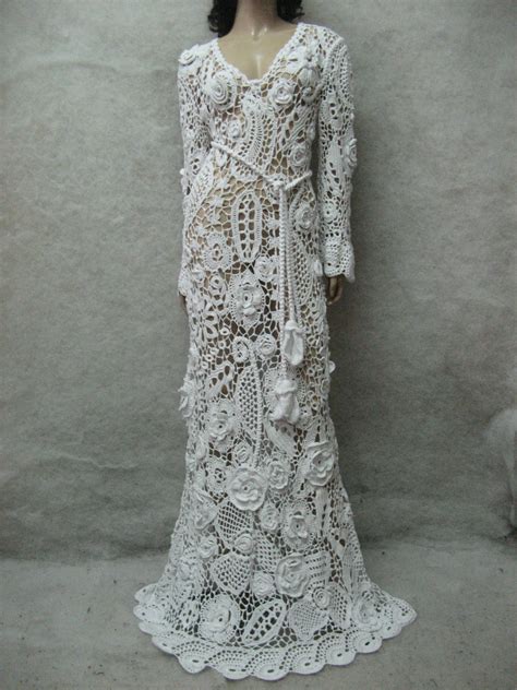crochet wedding maxi dress handmade white dress wedding dress crochet