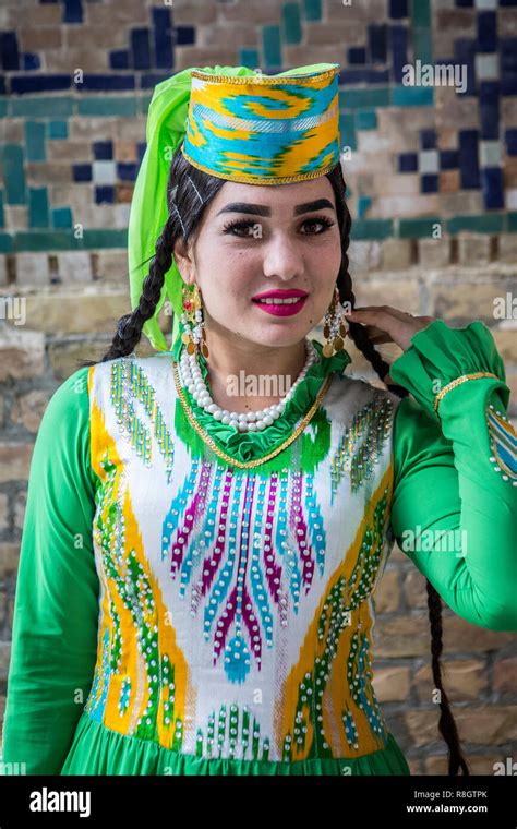 Uzbek Woman Beauty In Traditional Costume Dress Suit Samarkand