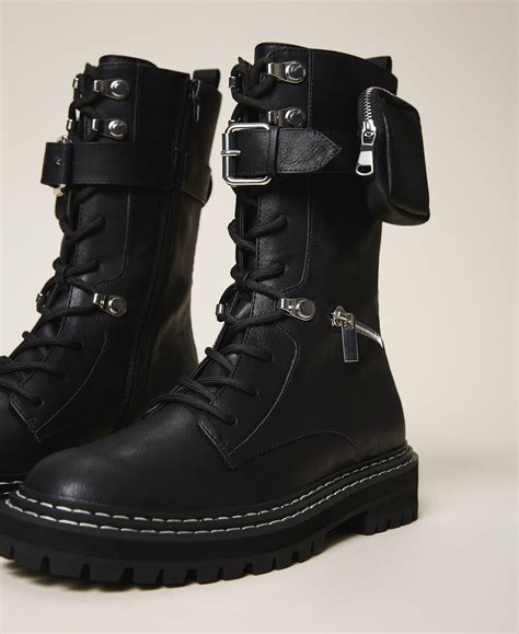combat boots  zip  side pocket woman black twinset milano