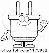 Plug Electric Mascot Clipart Coloring Electrical Waving Vector Outlined Cartoon Cory Thoman Holding Sign Happy sketch template