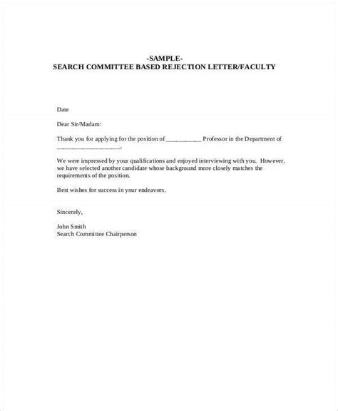 rejection letter sample   word  documents