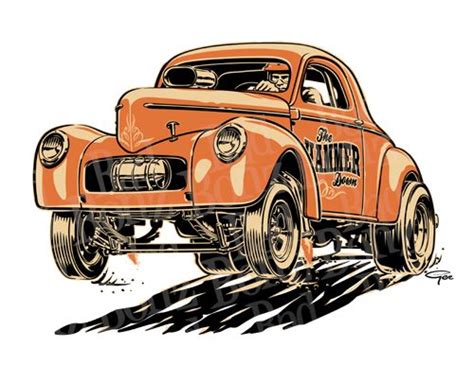 40 Willys Gasser Cartoon Car Drawing Car Cartoon Cool