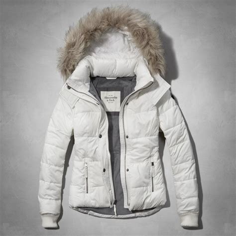 womens af white classic puffer jacket  fur trimmed hood womens  arrivals abercrombie
