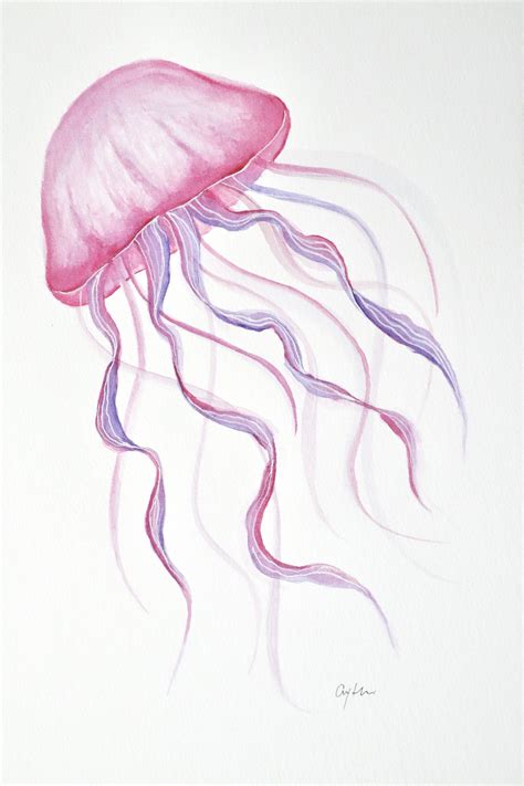 jellyfish watercolor painting nursery decor wall decor coastal decor