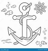 Boat Anchor Coloring Nautical Rope Rudder Fish Book Collection Illustration Vector Preview sketch template