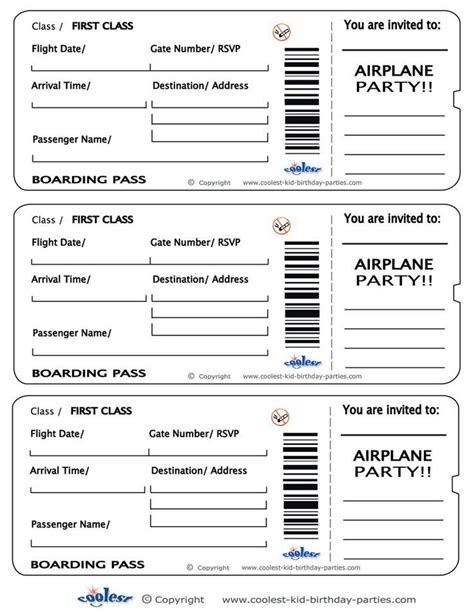 Printable Airplane Boarding Pass Invitations Boarding
