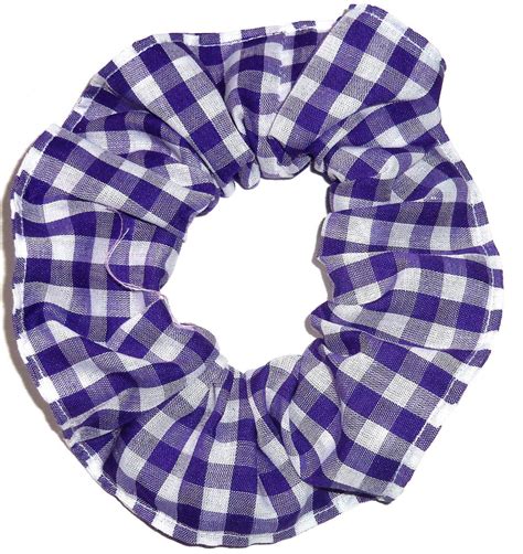purple white small gingham fabric hair scrunchie scrunchies