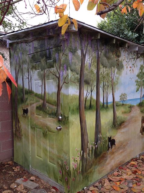 outdoor shed  tree grove  view   sea mural