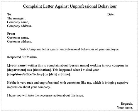 sample  complaint letter   person  unprofessional