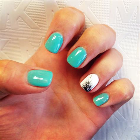 cute turquoise  white nails