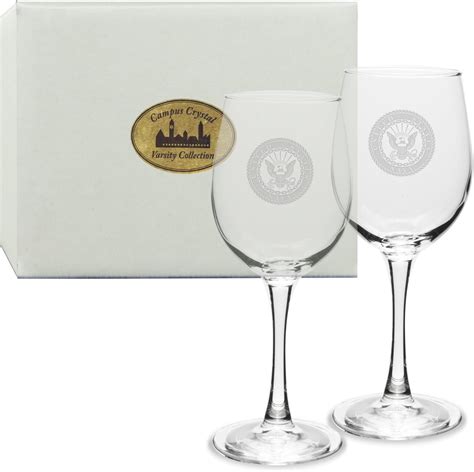Us Navy Deep Etched White Wine Glass Set Of 2 Sports