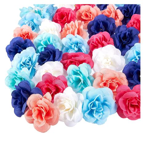 artificial flower heads 60 pack fabric fake flowers for