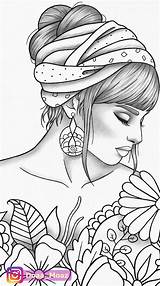 Coloring Girl Adult Printable Colouring Fashion Portrait Drawings Line Sketches Pdf Clothes Simple Pages Relaxing Stress Anti Sheet Zentangle Easy sketch template