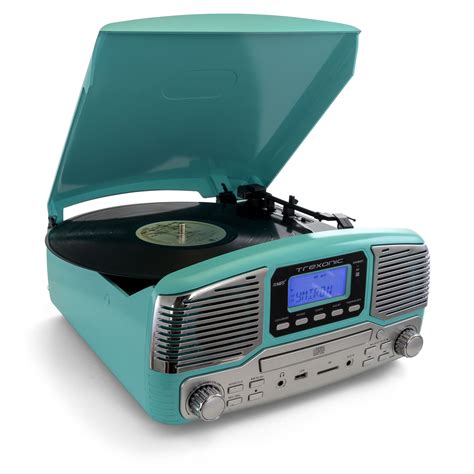trexonic retro record player  bluetooth cd players   speed turntable  turquoise