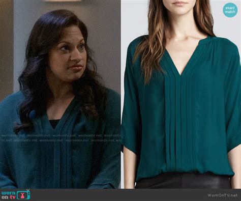 Wornontv Anu’s Green Pleated Blouse On The Big Bang Theory Clothes