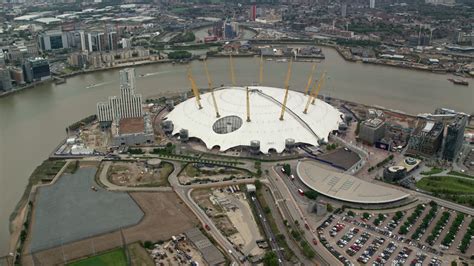 stock footage aerial video    arena   river thames