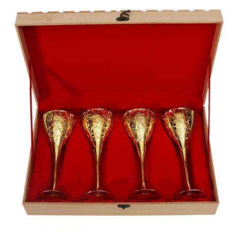 24 Carat Gold Plated Np Wine Glass Set Of 4 Boontoon