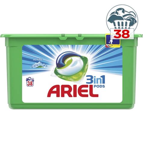 alpine detergente máquina líquido 3 en 1 pods caja 38 cápsulas · ariel