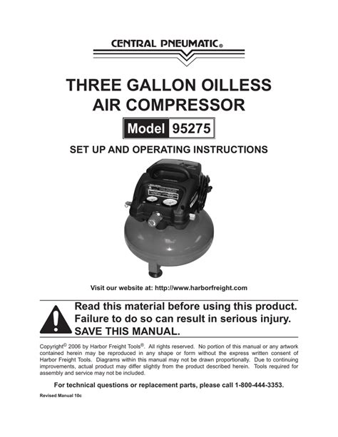 central pneumatic  air compressor manual manualzz