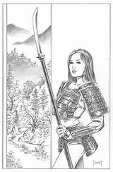 Coloring Fantasy Samurai Women Mitch Foust Adult Pages Colouring Savage Worlds Drawing Female Sword Sorcery Sketches Characters Drawings sketch template