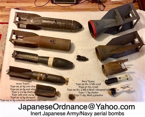 photo     inert japanese wwii army navy aerial bombs  parts